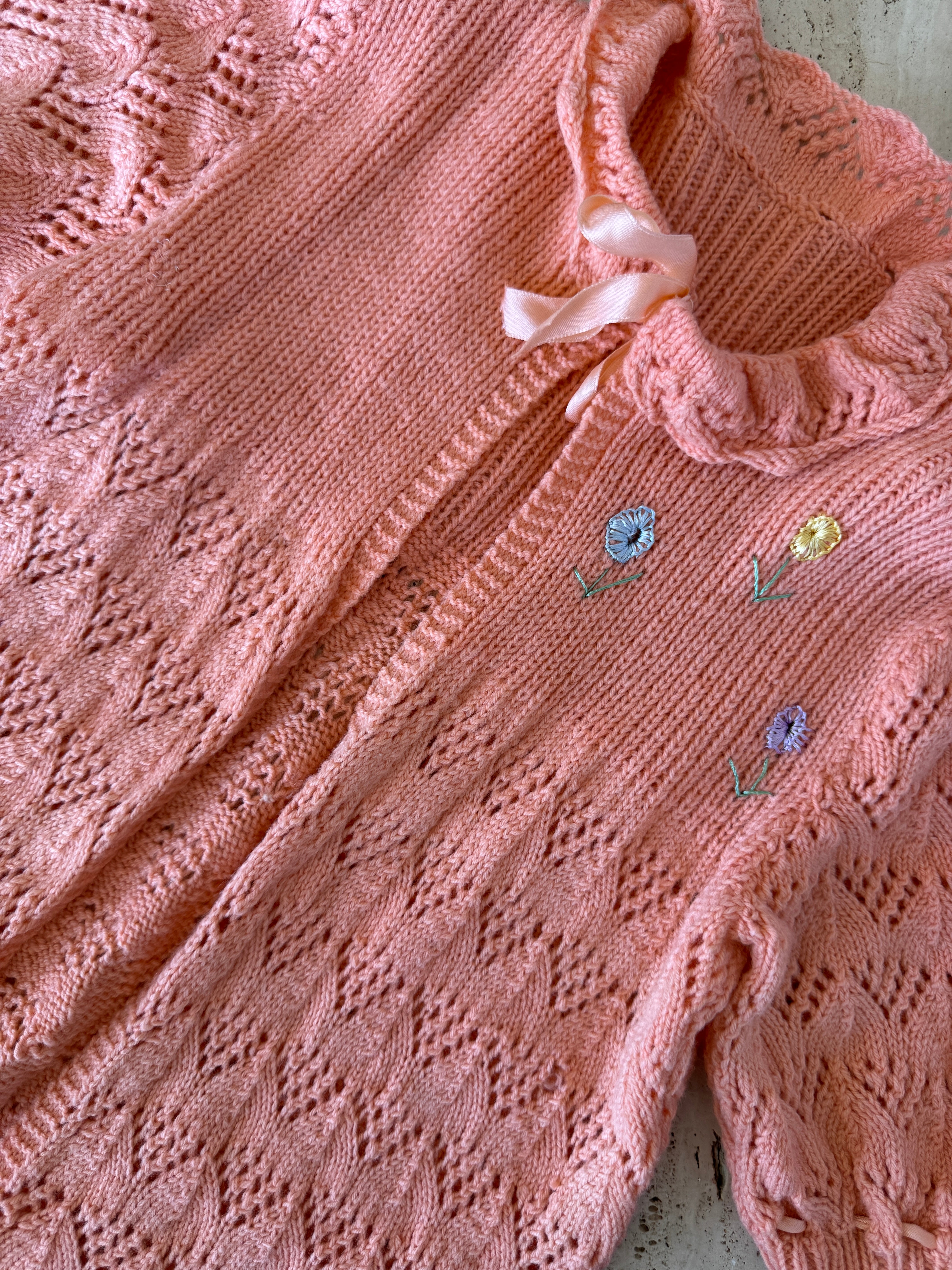 Vintage Peach Crochet Embroidered Floral Cardi