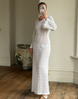 Vintage 60s Crochet Lace Long Sleeved Wedding Gown