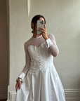 Vintage 90s Tailored Mesh Long Sleeved Wedding Gown