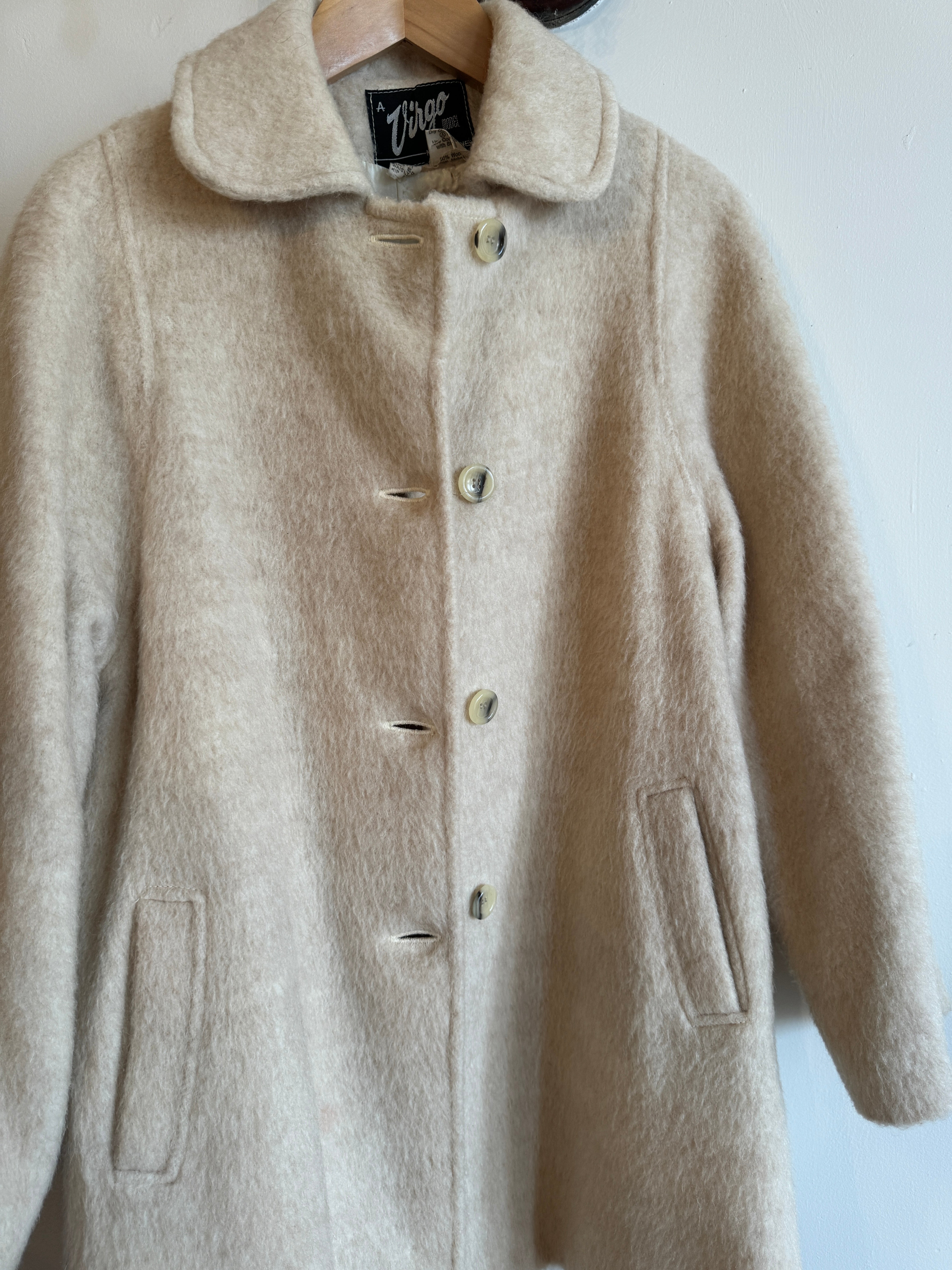 Vintage Creme Mohair and Wool Short Button Up Coat