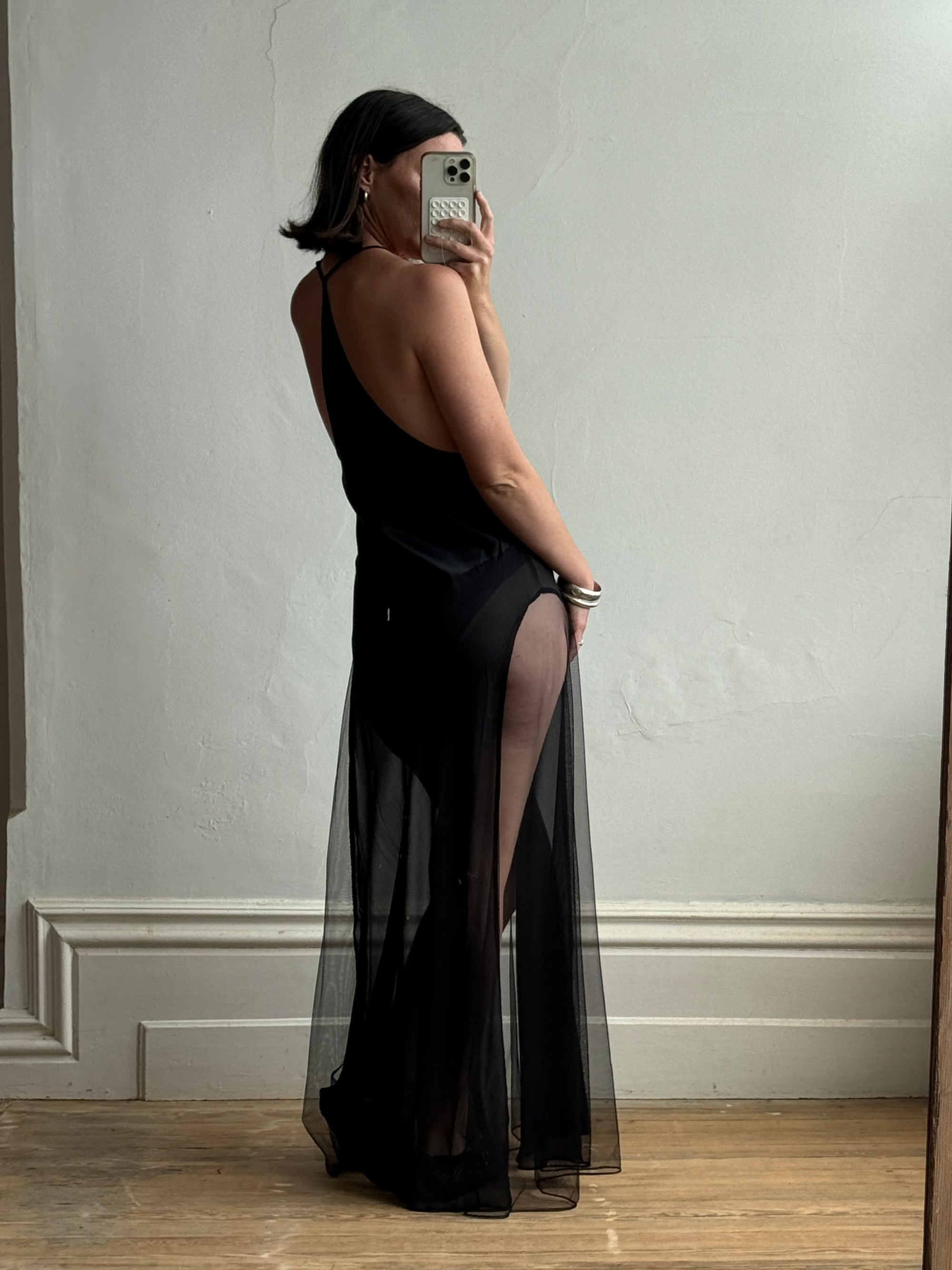 Vintage Y2K Victorias Secret Racer Pure Silk Slip Noir