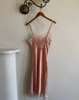 Vintage 50s Liquid Satin Slip Pink Dress Creme Lace