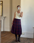 Vintage Wool Blend Plaid Pleated Skirt Plum