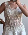 Vintage 90s Italian Naked Embroidered Satin Wedding Dress