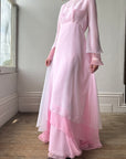 Vintage 70s Pink Tiered Waterfall Gown