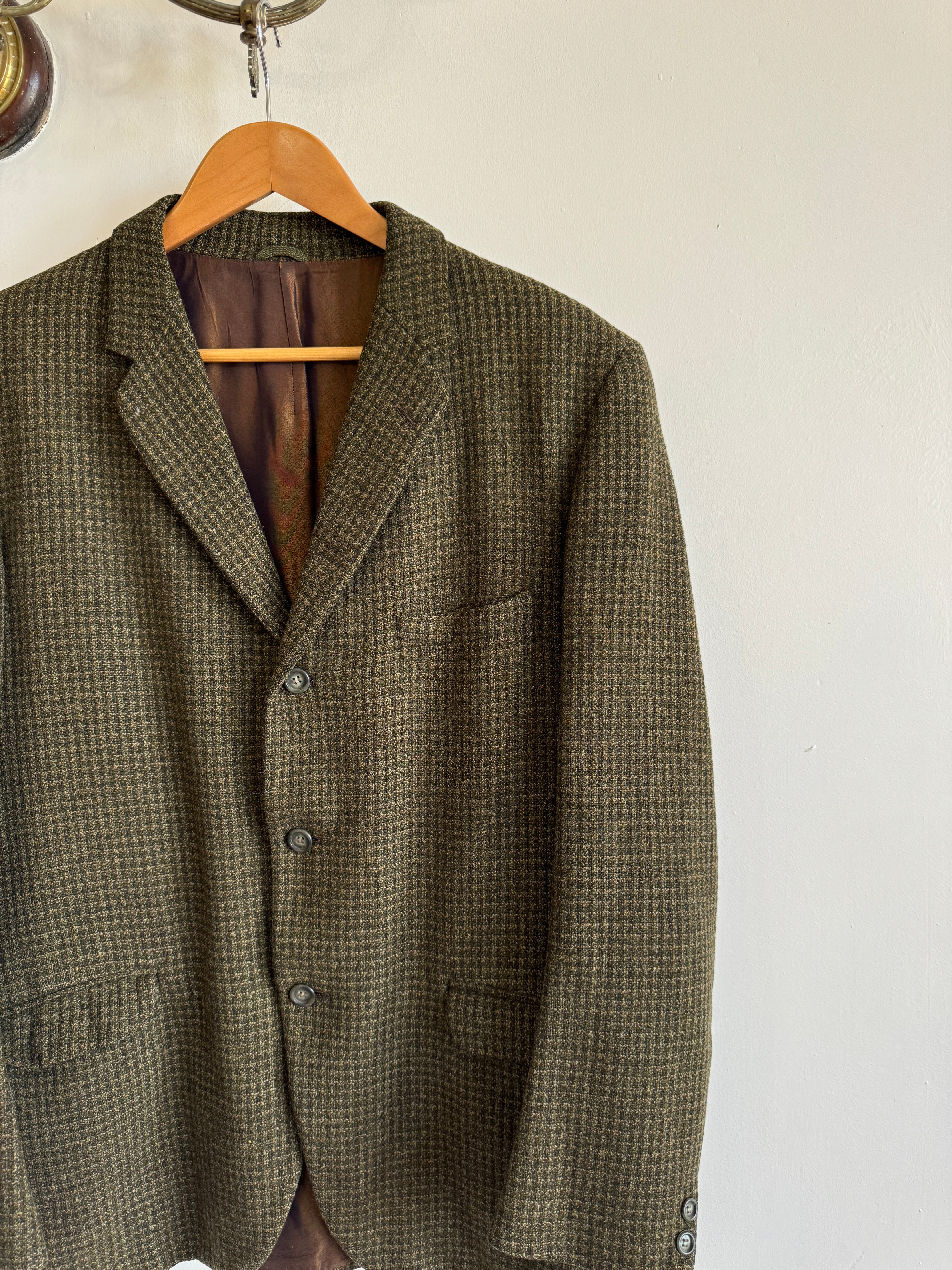Vintage 50s Pure Wool Olive Herringbone Blazer