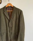 Vintage 50s Pure Wool Olive Herringbone Blazer