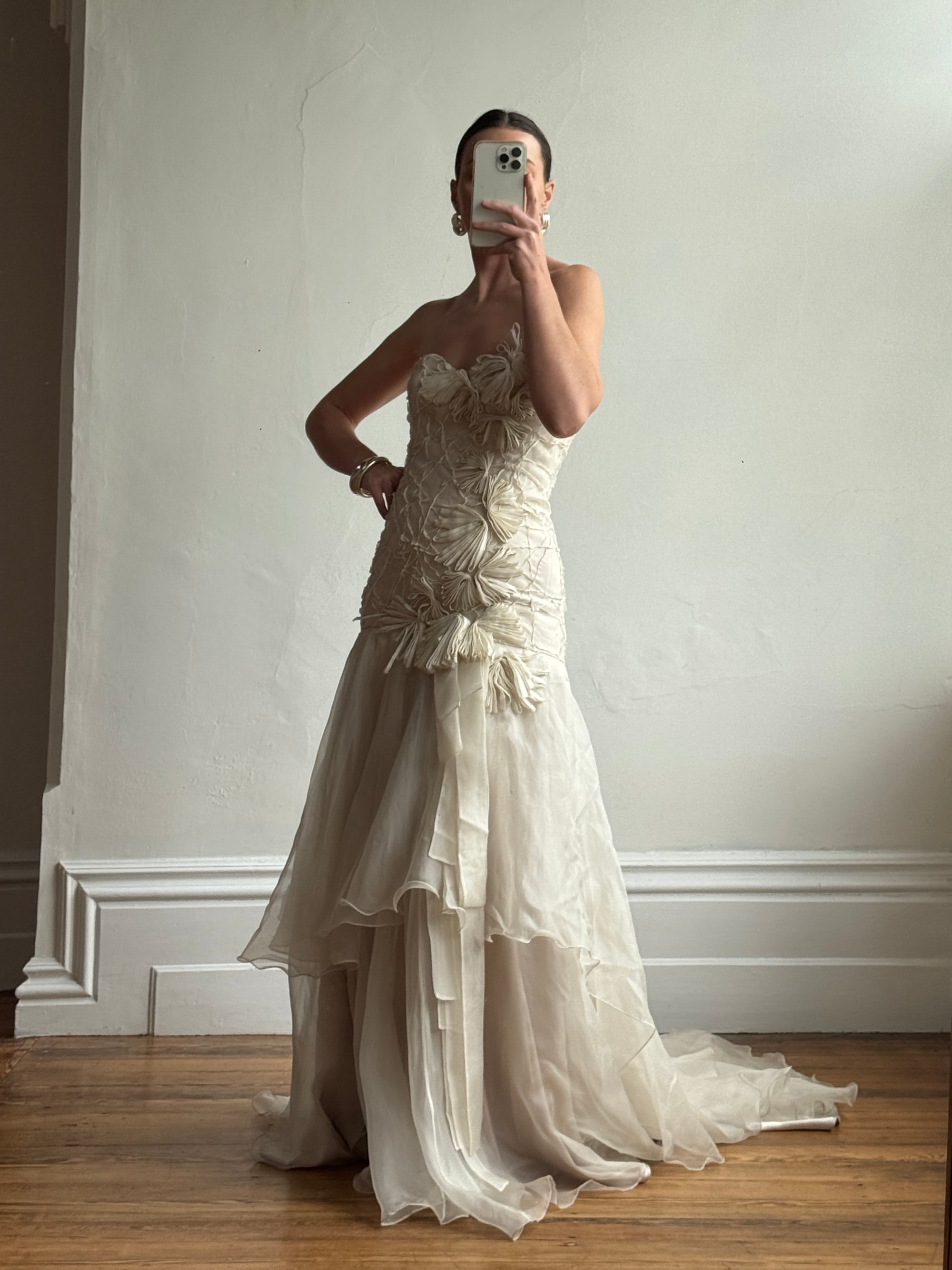 Vintage 90s Pure Silk Couture Origami Wedding Dress