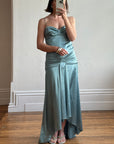 Vintage 90s Teal Satin High Low Prom Dress