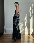 Vintage 90s Embroidered Net Strapless Dress Noir and White