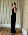 Vintage 90s Lurex Ostrich Feather Dress Noir
