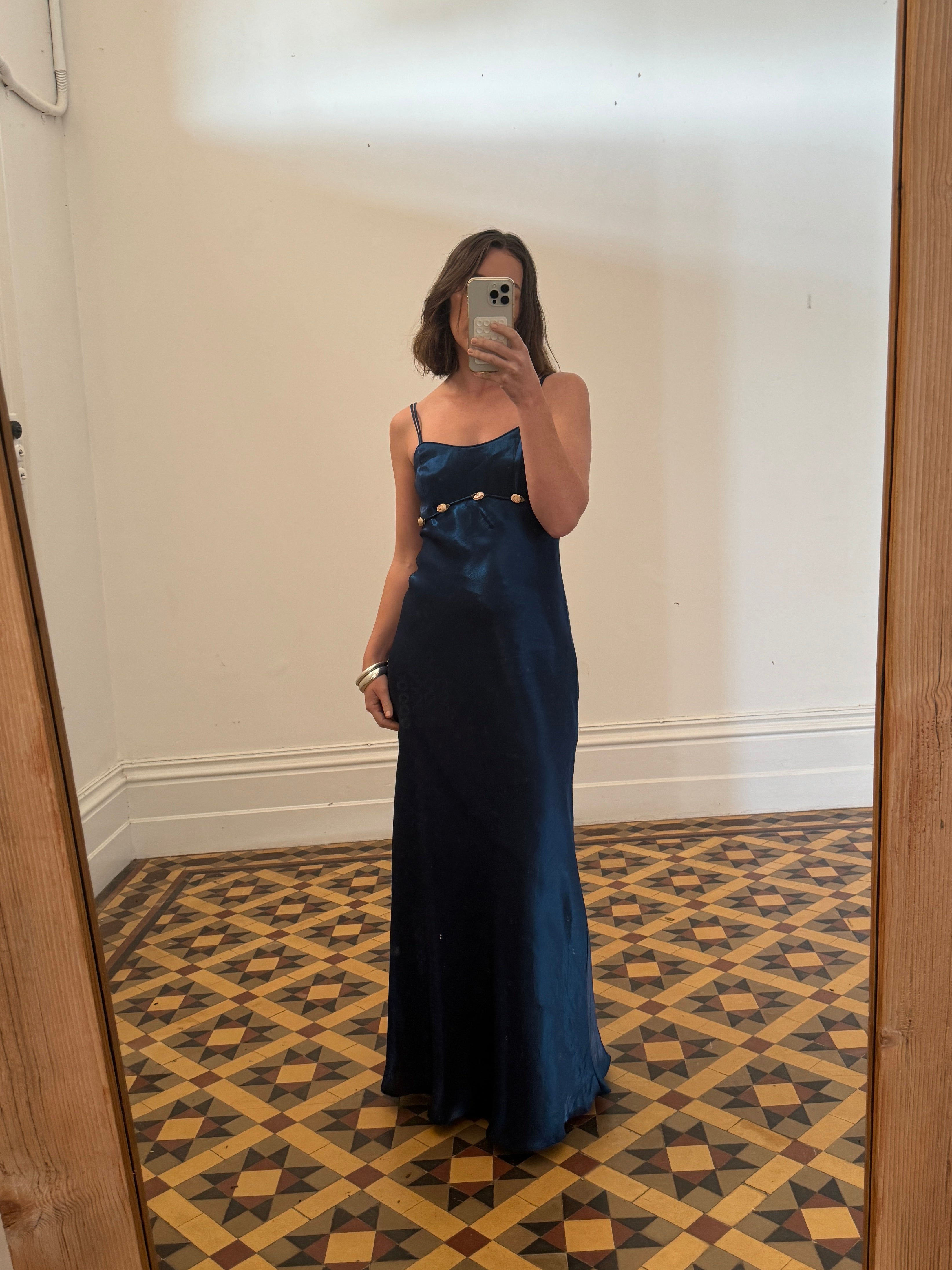 Vintage 90s Midnight Blue Dress With Flowers