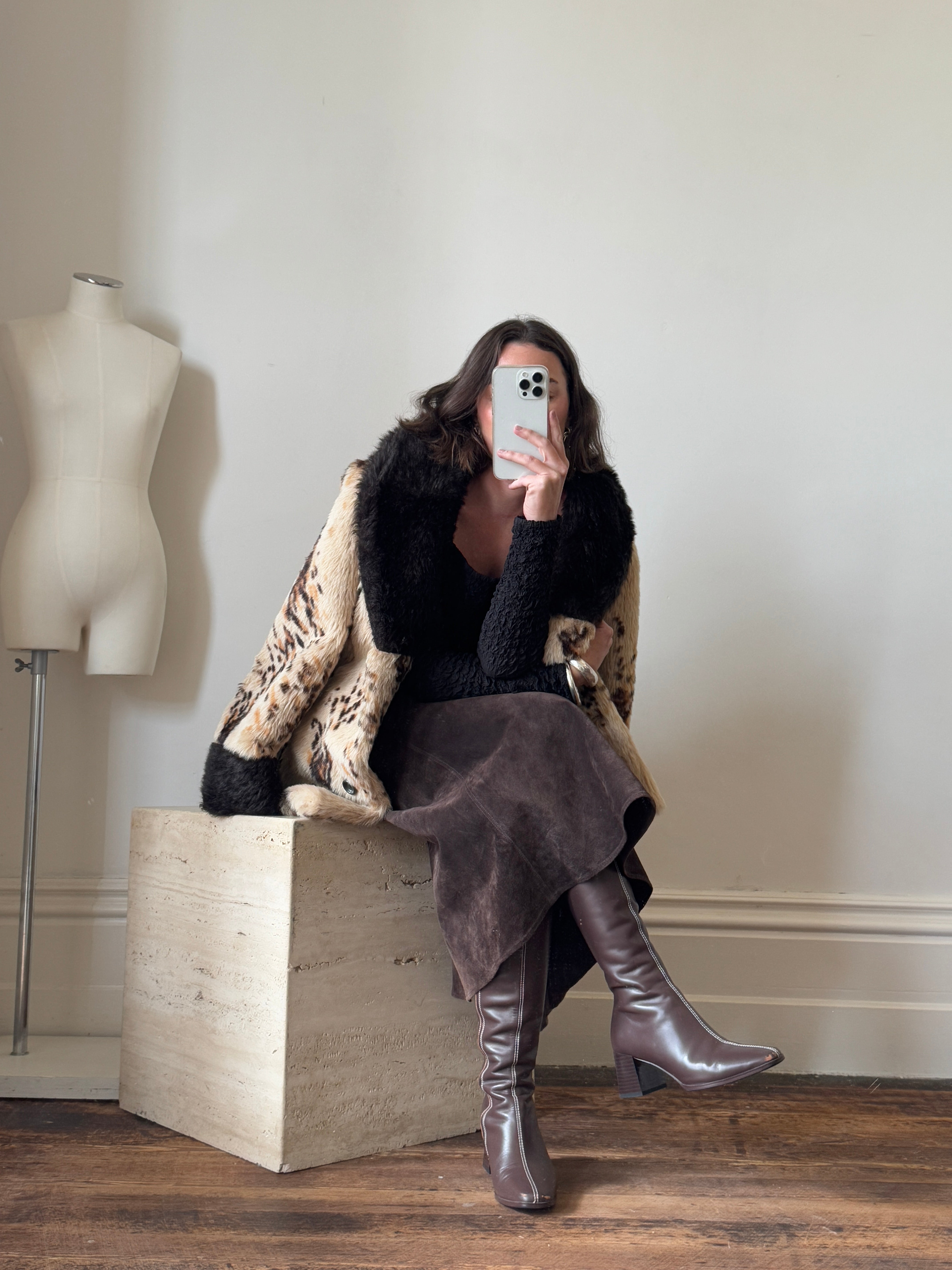 Vintage 60s Faux Fur Spotted Caramel Choc Australian Made Coat