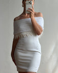 Vintage 90s White Pleated Beaded Fringe Mini Dress
