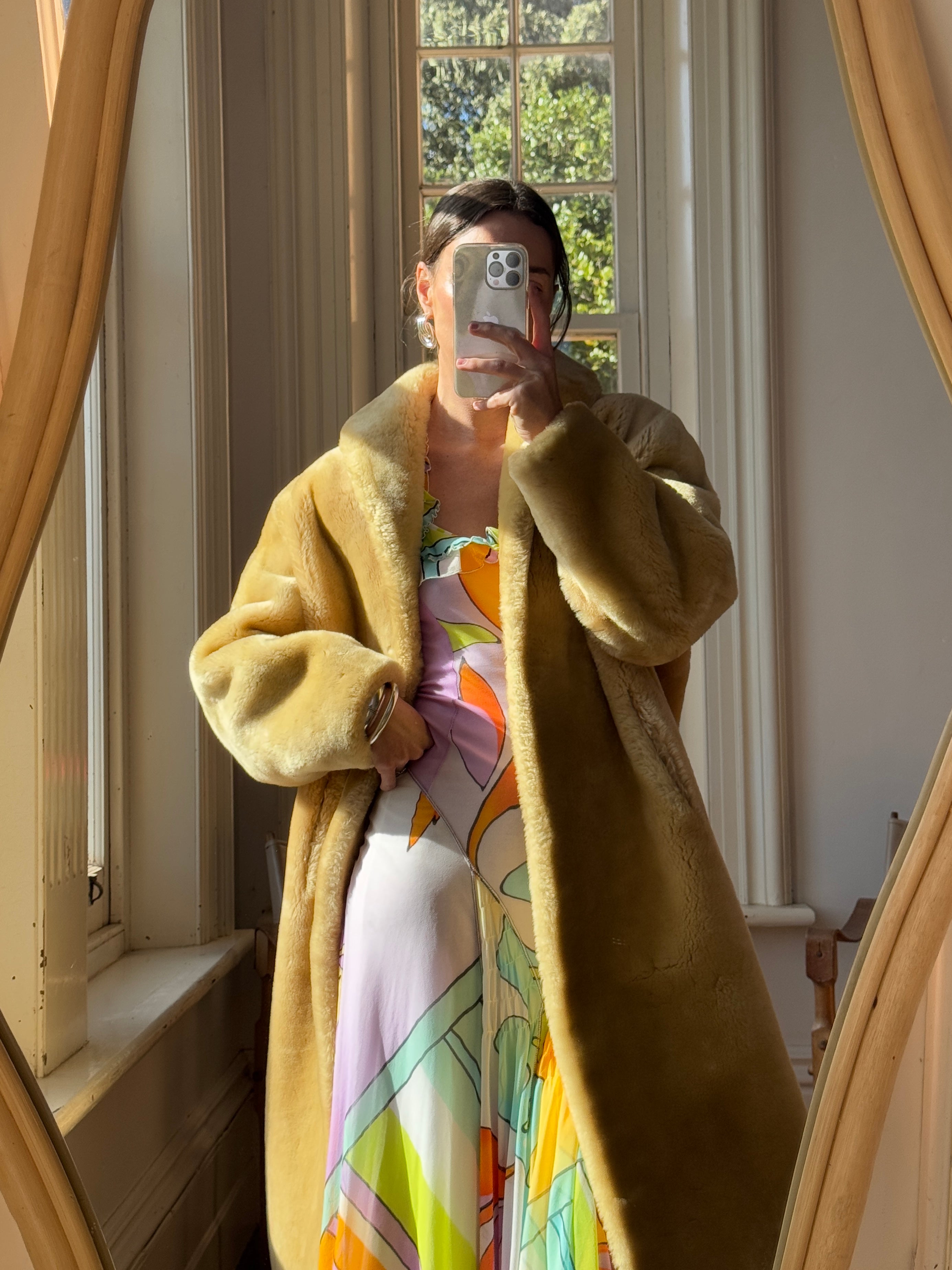 Vintage 70s Faux Shearling Butter Caramel Coat
