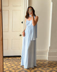 Vintage 90s Sky Blue Strappy Slip Dress with Neck Scarf
