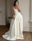 Vintage 90s Pleated Jacquard Satin Wedding Gown