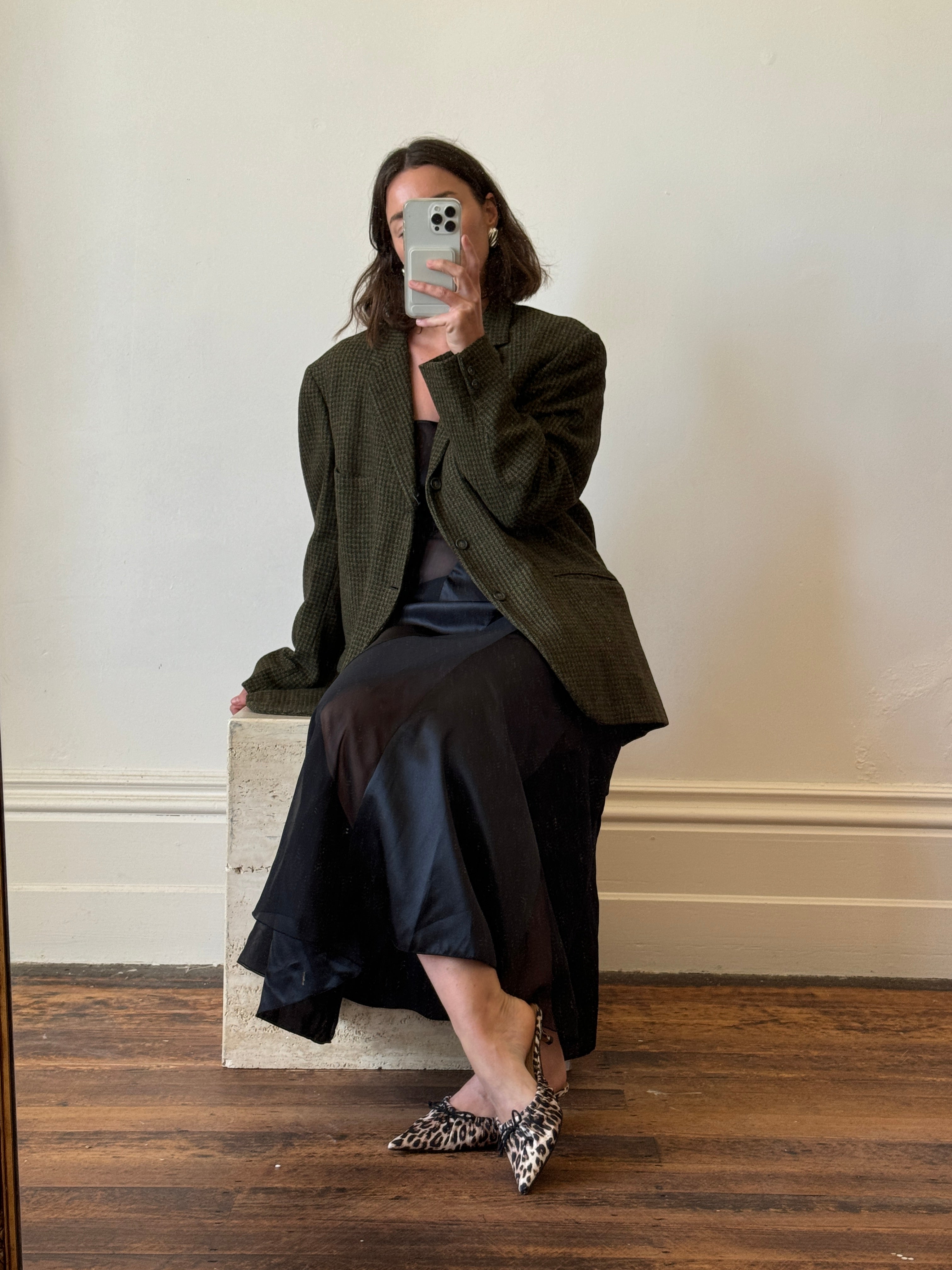 Vintage 50s Pure Wool Olive Herringbone Blazer