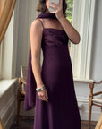 Vintage 90s Aubergine Cowl Neck Dress With Scarf