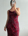 Vintage 90s Burnt Velvet Cowl Neck Dress Plum