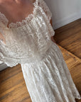 Vintage 70s Prairie Lace Wedding Dress Creme