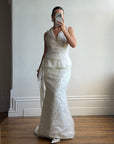 Vintage 90s Italian Organza Tie Top and Feather Skirt Bridal Set