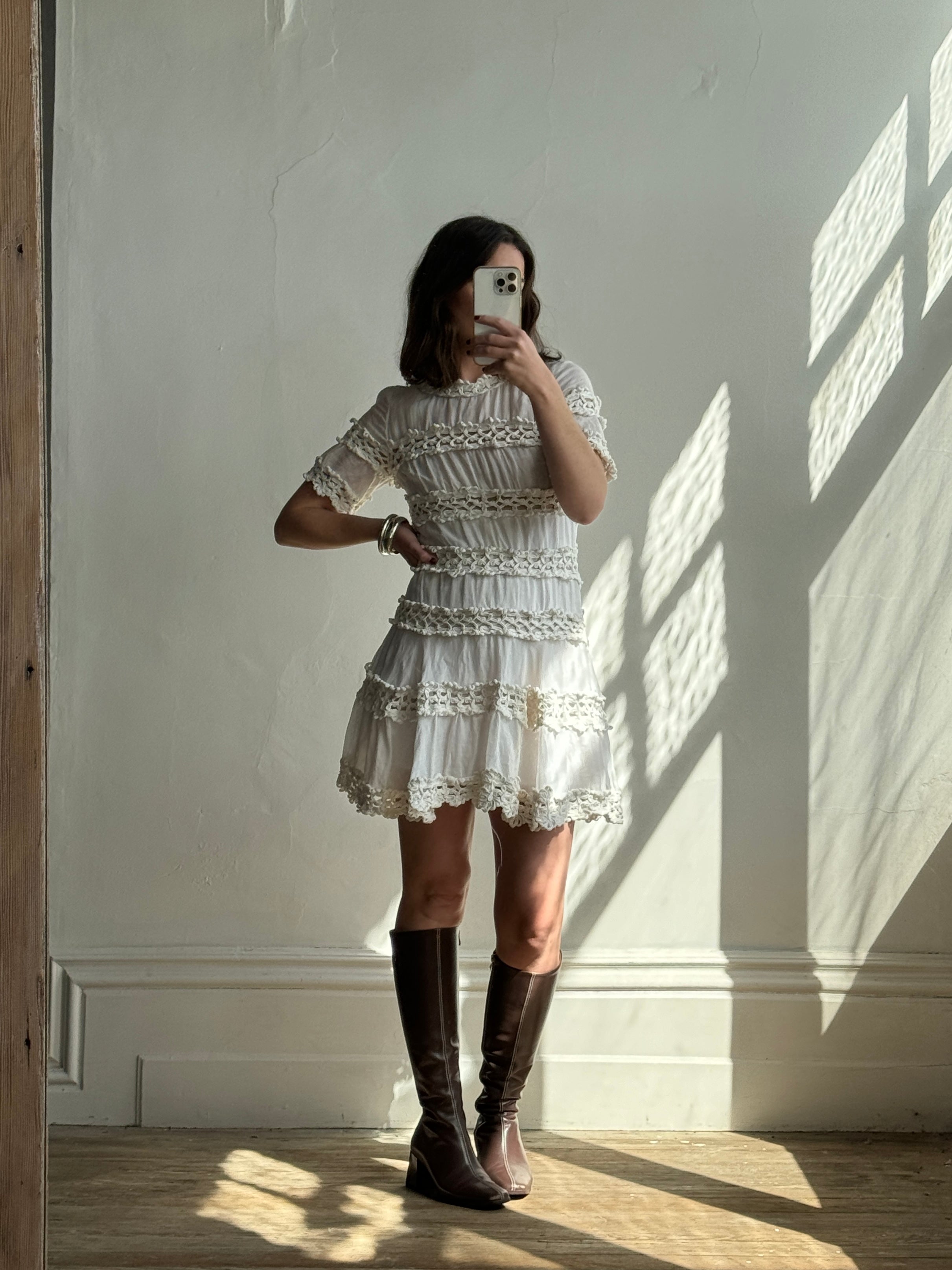 Vintage Crochet Rope Fit and Flare Mini Dress