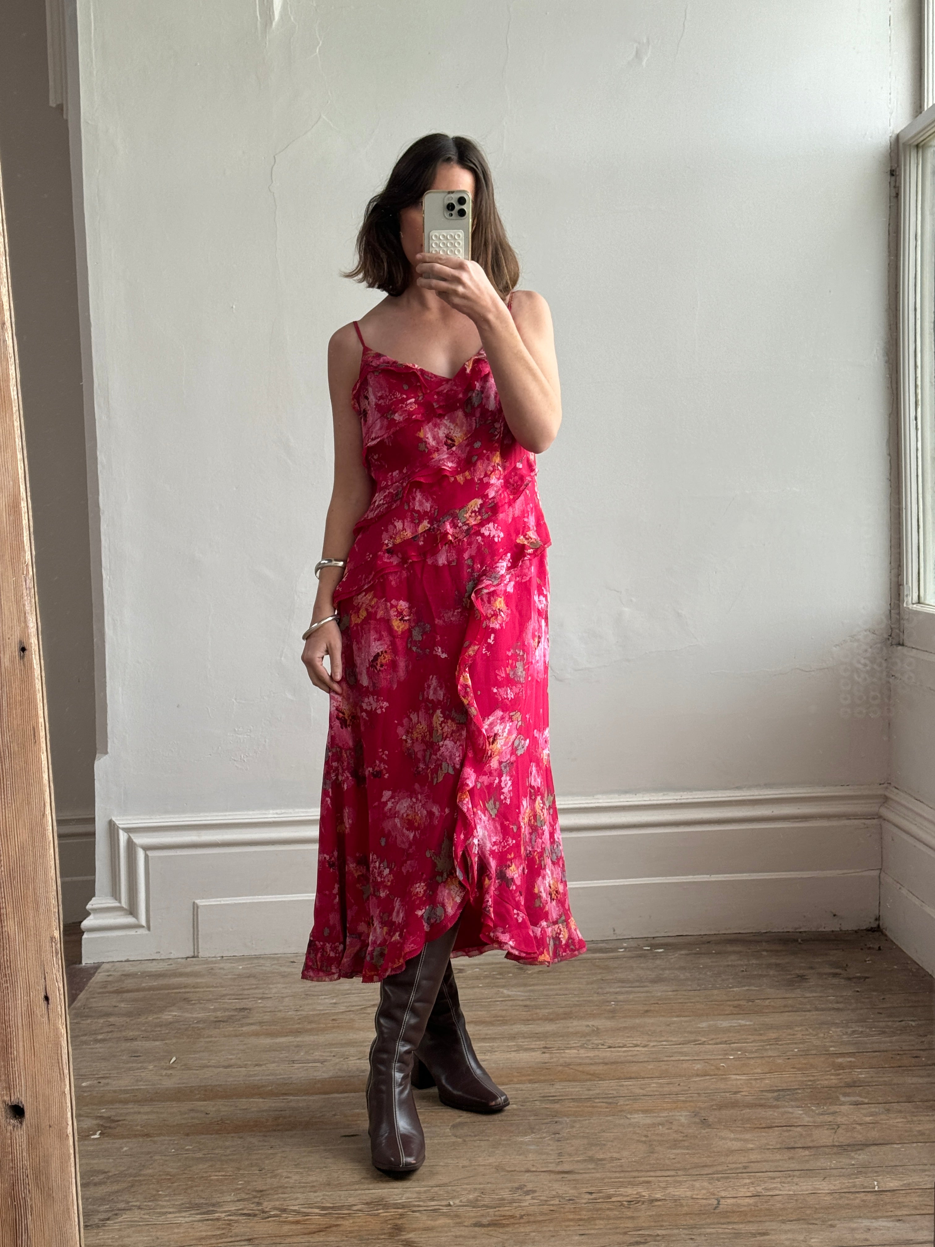 Vintage Y2K Escada Pure Silk Floral Midi Dress