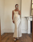Vintage 90s Lace Up Waist Satin Column Wedding Dress