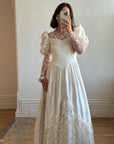Vintage 80s Lace Satin Sequin Panelled Wedding Gown