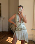 Vintage Y2K Pure Silk Drop Waist Beaded Mini Ice