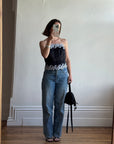 Vintage 90s Black Lace Up Corset with Contrast Flowers