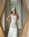 Vintage 90s Strapless Embellished Ruffled Wedding Gown