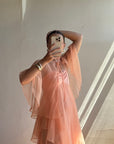 Vintage 70s Apricot Maxi Dress with Sheer Cape