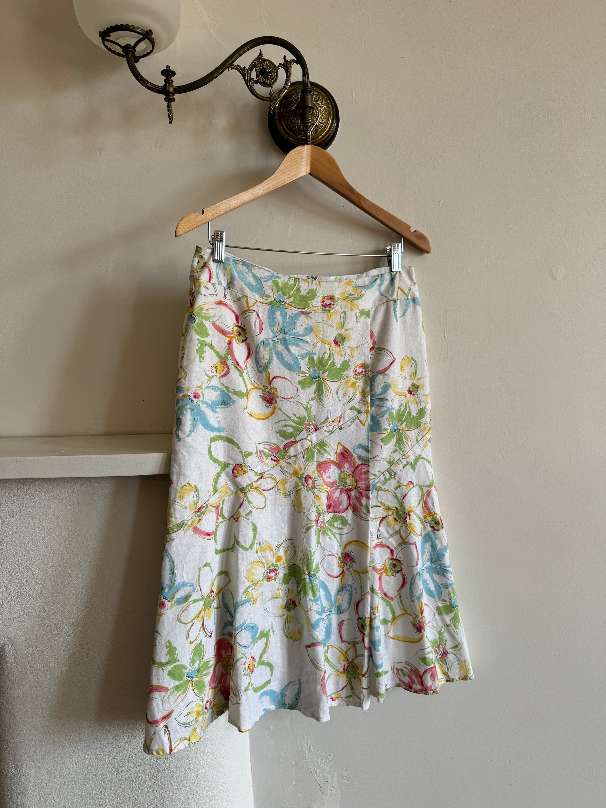 Vintage Y2K Cotton Painted Floral Midi Skirt