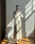Vintage 70s Jersey High Neck Maxi Dress Creme