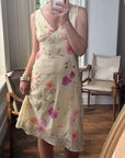 Vintage 90s Butter Yellow Floral Crinkle Sundress