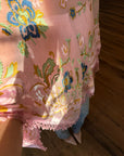 Vintage 90s Pink Floral Beaded Fringe Poncho