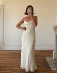 Vintage 90s Pure Silk Bias Cut Slip Embroidered Wedding Dress