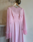 Vintage 70s Pink Tiered Waterfall Gown