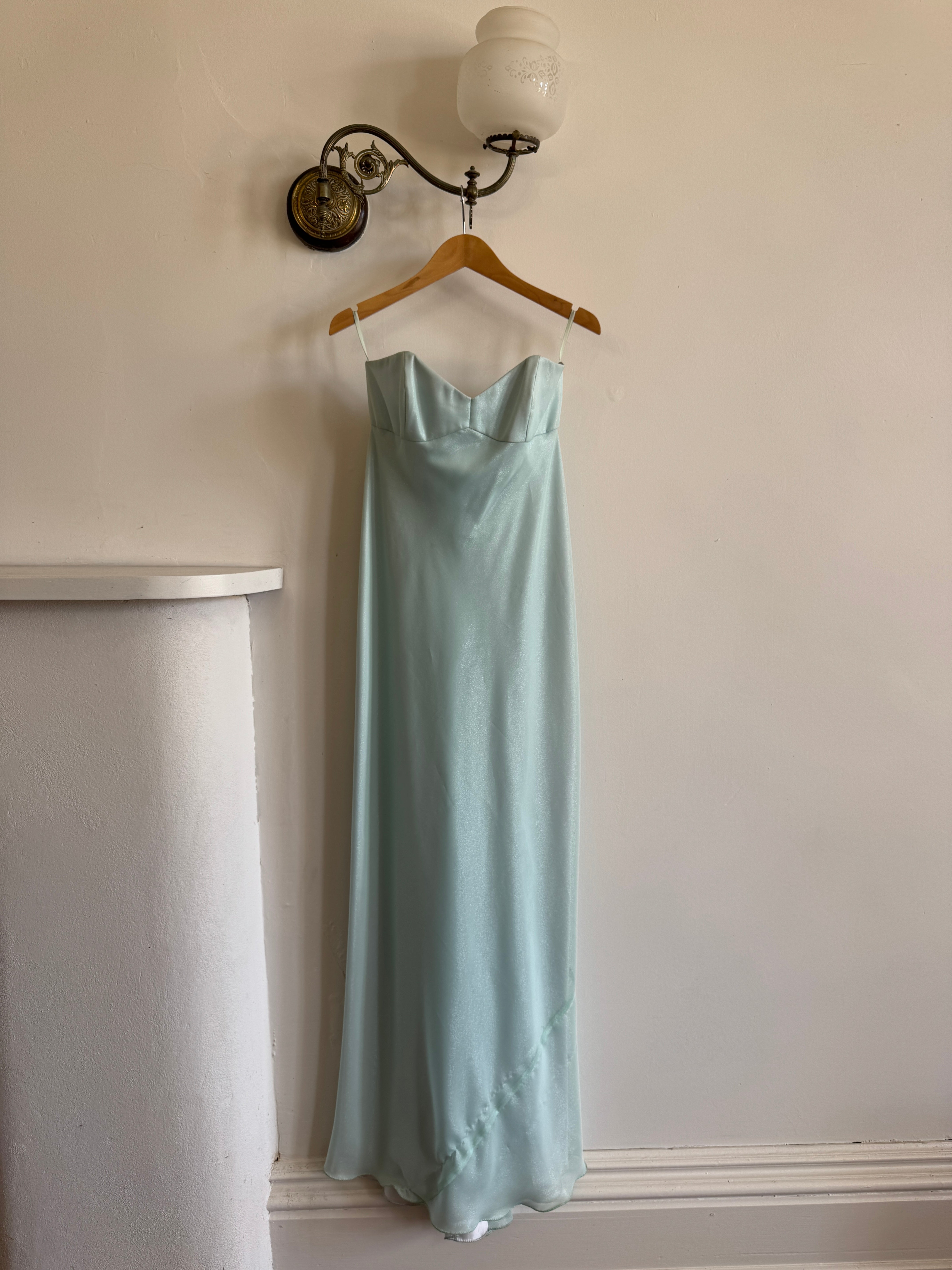 Vintage 90s Aqua Shimmer Strapless Gown