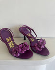 Vintage 90s Ferragamo Strappy Flower Heels Grape