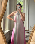 Vintage Y2K Mesh Silk Halter Dress Hot Pink