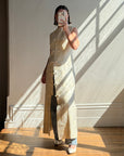 Vintage 60s Brocade Longline Qipao Cream