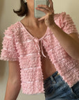 Vintage 50s Cotton Candy Pink Frilled Tie Top