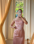 Vintage 90s Dusty Rose Satin High Neck Dress