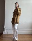 Vintage 70s Western Fringe Suede Leather Jacket Tan