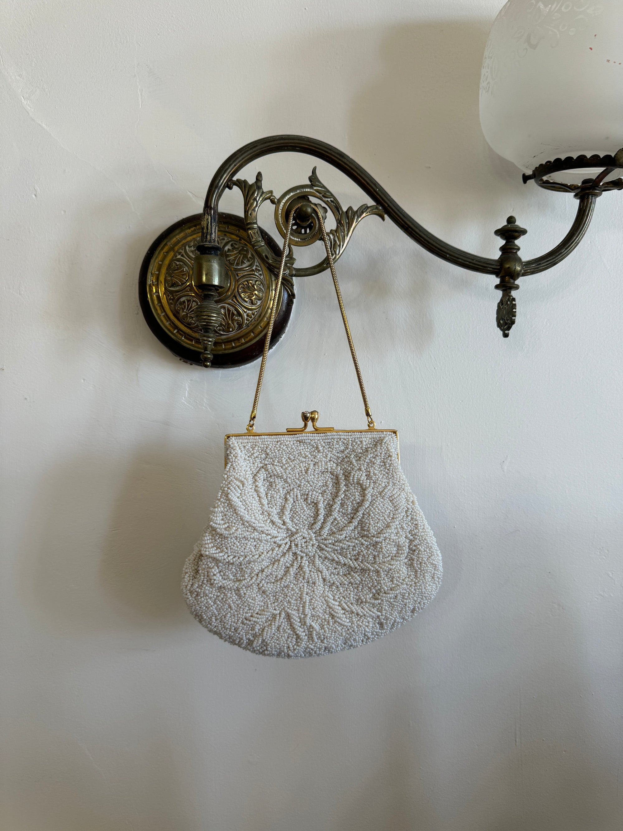 Vintage 50s Beaded Purse with Gold Hardware