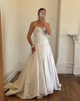Vintage Y2K Pure Silk Drop Waist Satin Strapless Wedding Gown