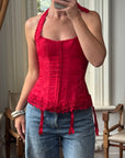 Vintage Y2K Halter Lace Up Corset Red